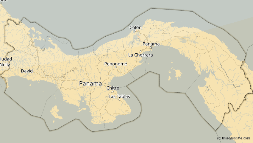 A map of Panama, showing the path of the 27. Feb 2082 Ringförmige Sonnenfinsternis