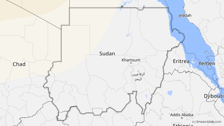 A map of Sudan, showing the path of the 27. Feb 2082 Ringförmige Sonnenfinsternis