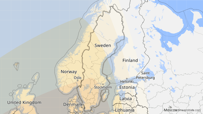 A map of Schweden, showing the path of the 27. Feb 2082 Ringförmige Sonnenfinsternis