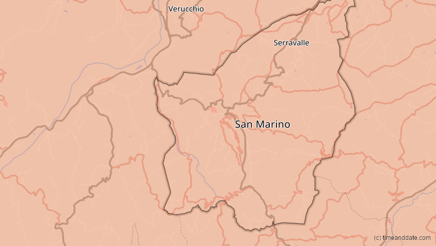 A map of San Marino, showing the path of the 27. Feb 2082 Ringförmige Sonnenfinsternis