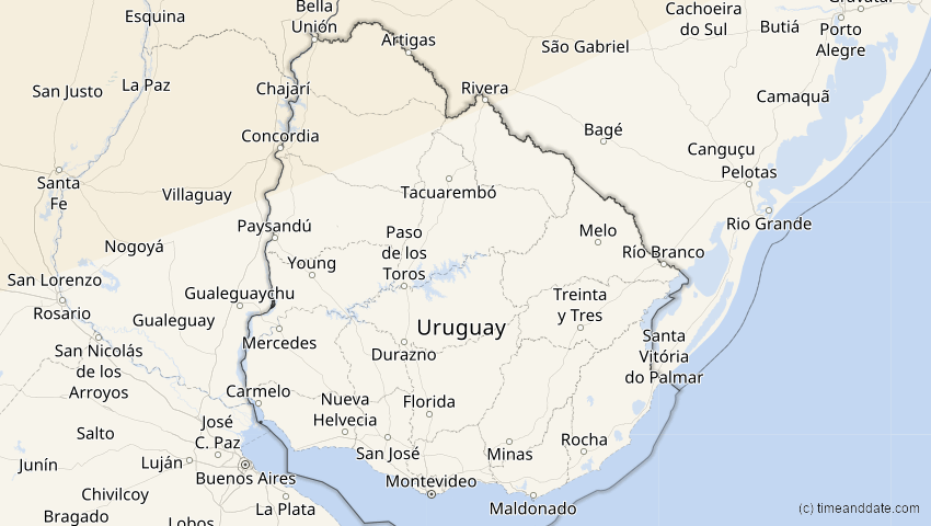 A map of Uruguay, showing the path of the 27. Feb 2082 Ringförmige Sonnenfinsternis