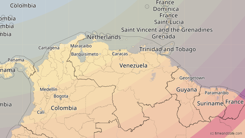 A map of Venezuela, showing the path of the 27. Feb 2082 Ringförmige Sonnenfinsternis