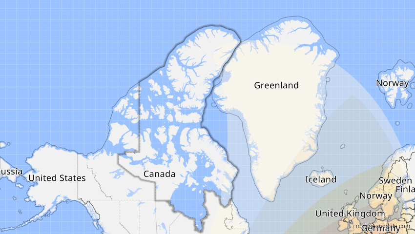A map of Nunavut, Kanada, showing the path of the 27. Feb 2082 Ringförmige Sonnenfinsternis