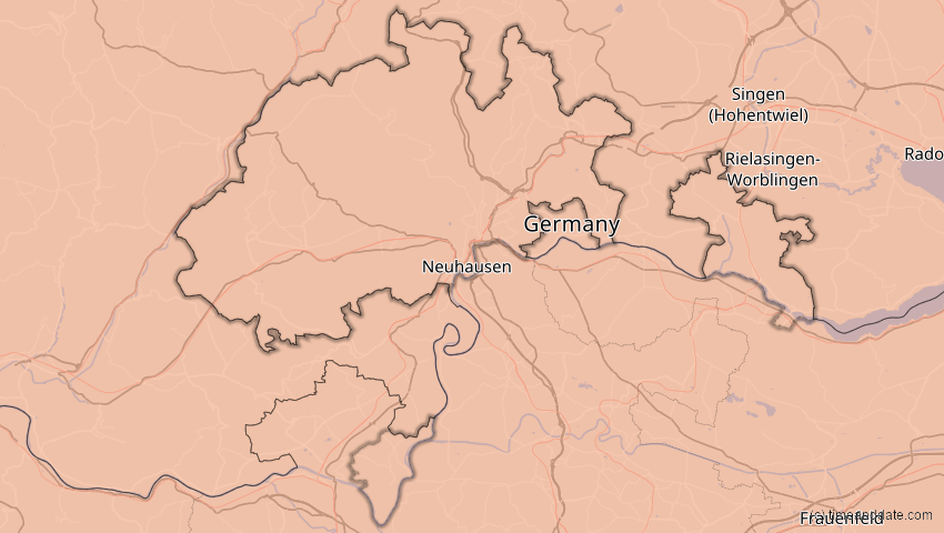 A map of Schaffhausen, Schweiz, showing the path of the 27. Feb 2082 Ringförmige Sonnenfinsternis
