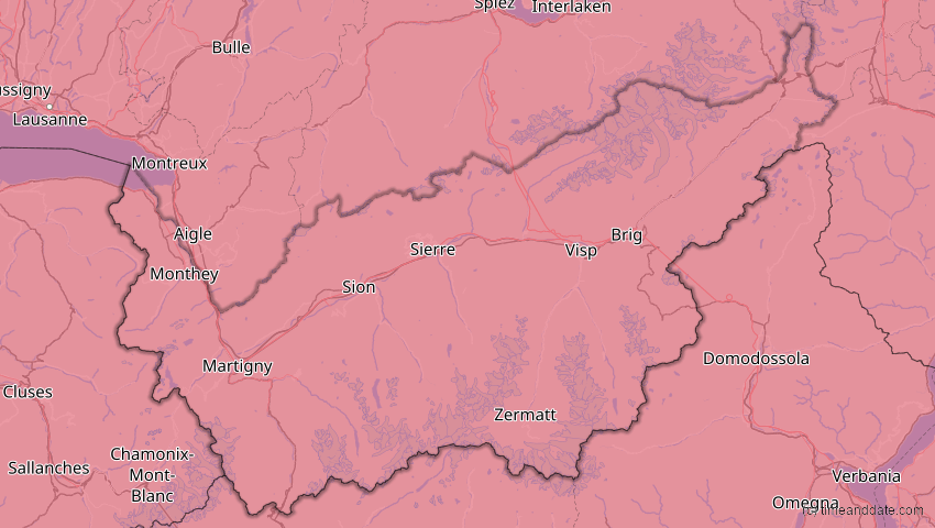 A map of Wallis, Schweiz, showing the path of the 27. Feb 2082 Ringförmige Sonnenfinsternis
