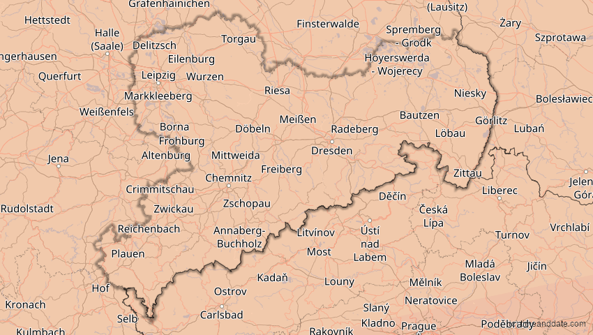 A map of Sachsen, Deutschland, showing the path of the 27. Feb 2082 Ringförmige Sonnenfinsternis