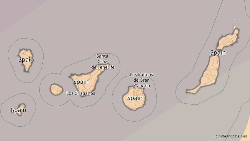 A map of Kanarische Inseln, Spanien, showing the path of the 27. Feb 2082 Ringförmige Sonnenfinsternis