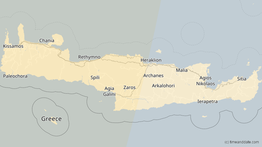 A map of Kreta, Griechenland, showing the path of the 27. Feb 2082 Ringförmige Sonnenfinsternis