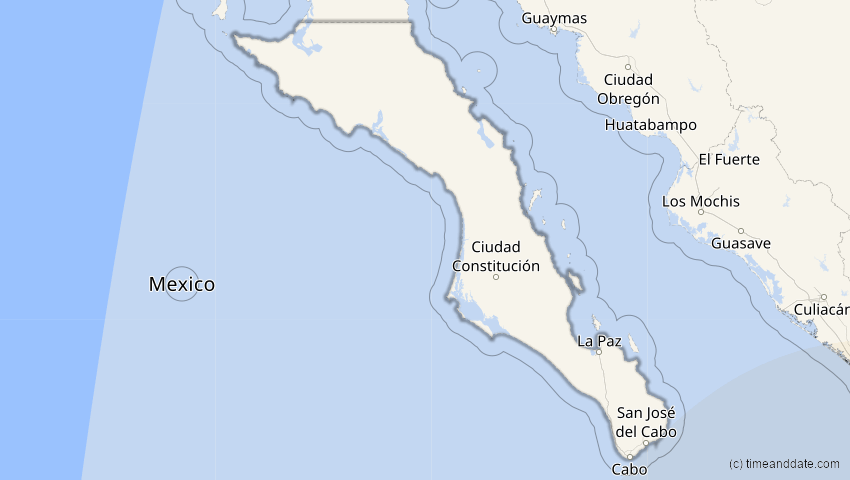 A map of Baja California Sur, Mexiko, showing the path of the 27. Feb 2082 Ringförmige Sonnenfinsternis