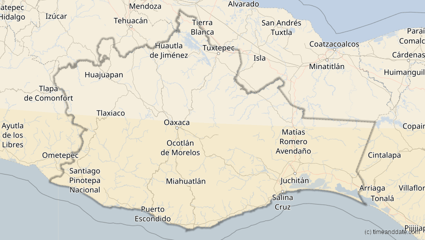 A map of Oaxaca, Mexiko, showing the path of the 27. Feb 2082 Ringförmige Sonnenfinsternis