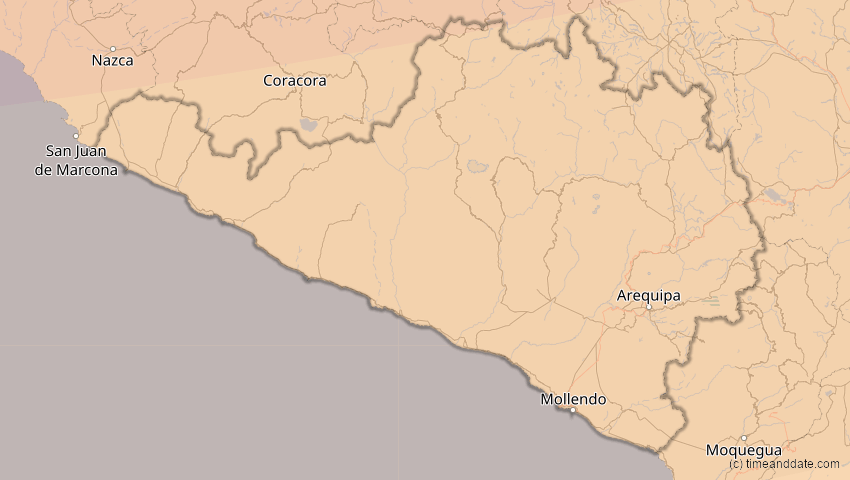 A map of Arequipa, Peru, showing the path of the 27. Feb 2082 Ringförmige Sonnenfinsternis
