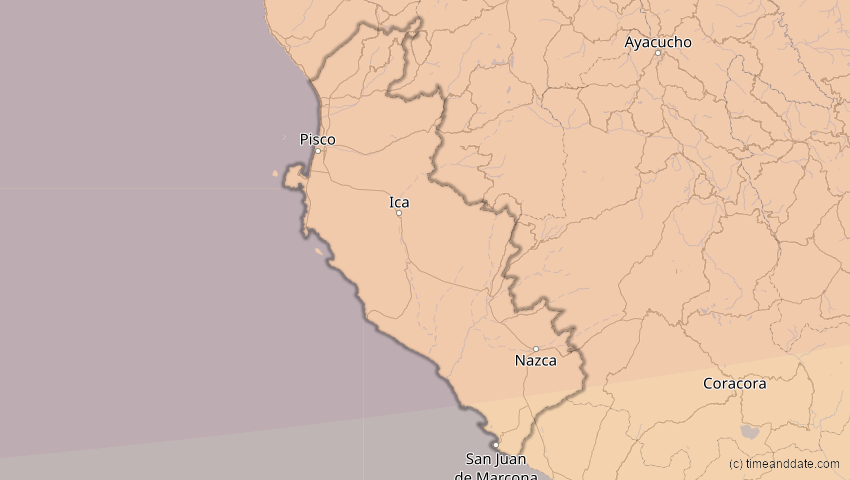 A map of Ica, Peru, showing the path of the 27. Feb 2082 Ringförmige Sonnenfinsternis