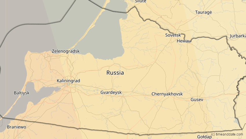 A map of Kaliningrad, Russland, showing the path of the 27. Feb 2082 Ringförmige Sonnenfinsternis