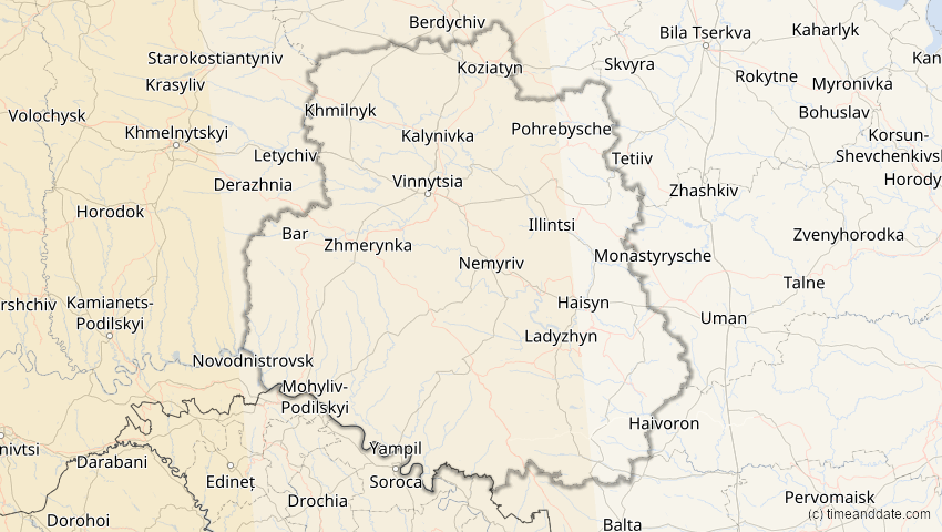 A map of Winnyzja, Ukraine, showing the path of the 27. Feb 2082 Ringförmige Sonnenfinsternis