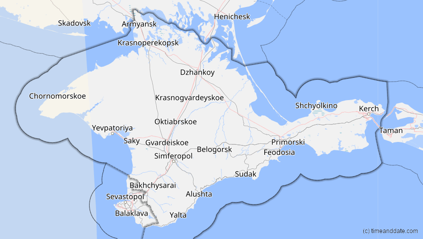 A map of Auton. Republik Krim, Ukraine, showing the path of the 27. Feb 2082 Ringförmige Sonnenfinsternis