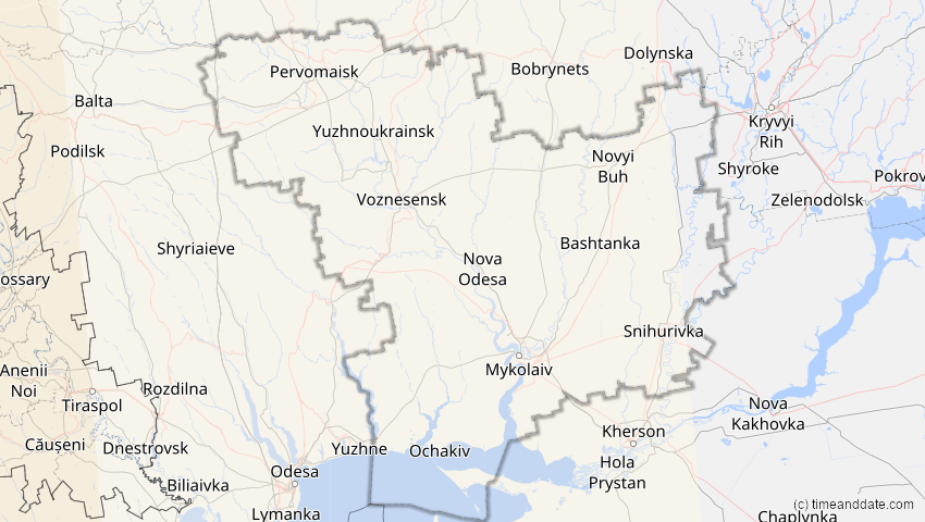 A map of Mykolajiw, Ukraine, showing the path of the 27. Feb 2082 Ringförmige Sonnenfinsternis