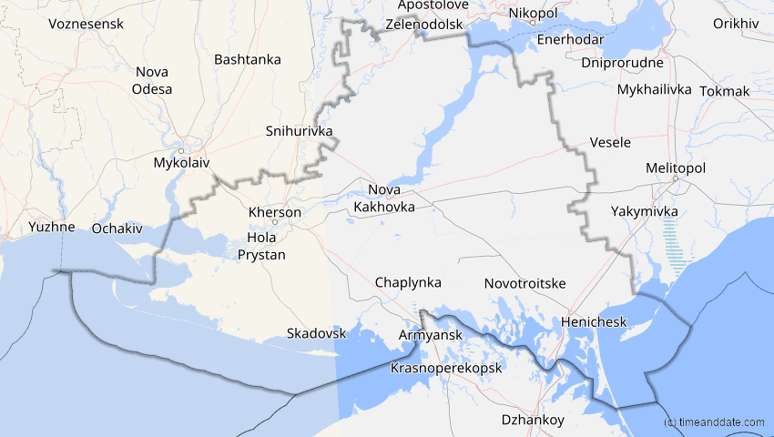 A map of Cherson, Ukraine, showing the path of the 27. Feb 2082 Ringförmige Sonnenfinsternis