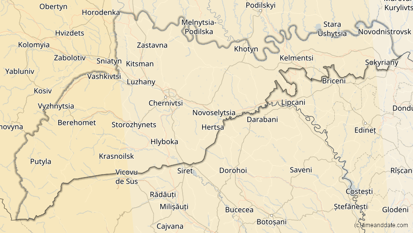 A map of Tscherniwzi, Ukraine, showing the path of the 27. Feb 2082 Ringförmige Sonnenfinsternis