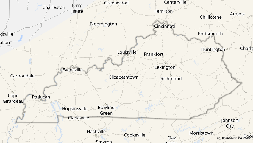 A map of Kentucky, USA, showing the path of the 27. Feb 2082 Ringförmige Sonnenfinsternis