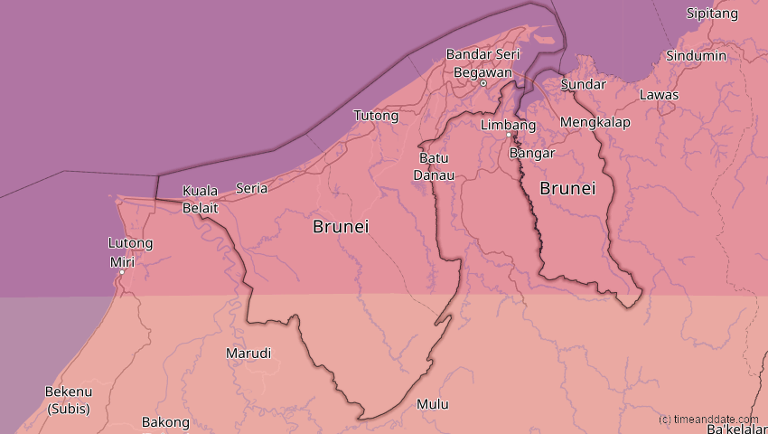 A map of Brunei, showing the path of the 24. Aug 2082 Totale Sonnenfinsternis