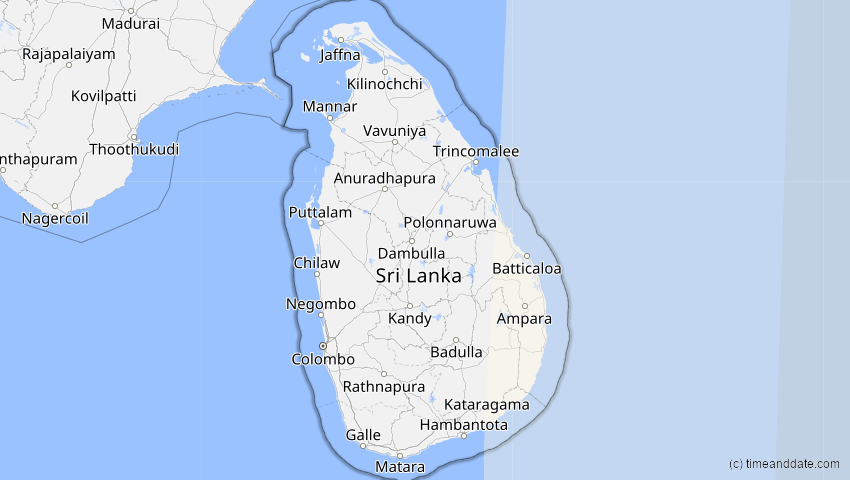 A map of Sri Lanka, showing the path of the 24. Aug 2082 Totale Sonnenfinsternis