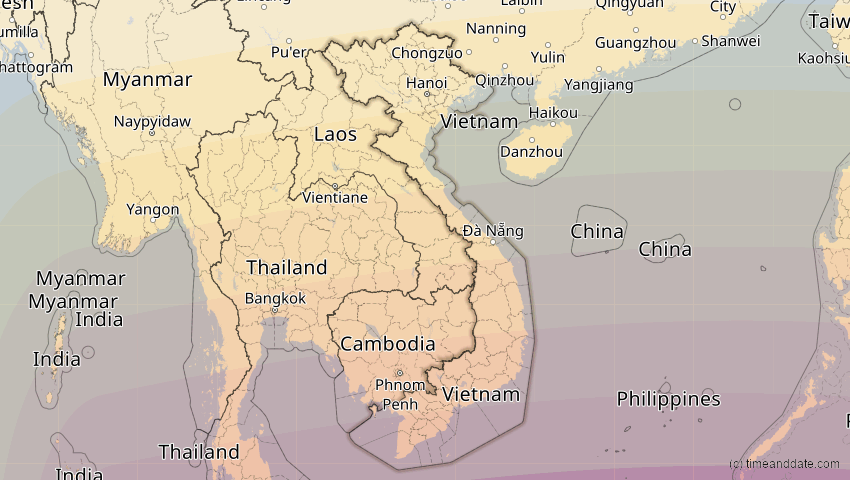 A map of Vietnam, showing the path of the 24. Aug 2082 Totale Sonnenfinsternis