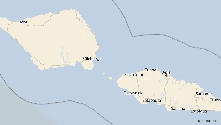 A map of Samoa, showing the path of the 24. Aug 2082 Totale Sonnenfinsternis