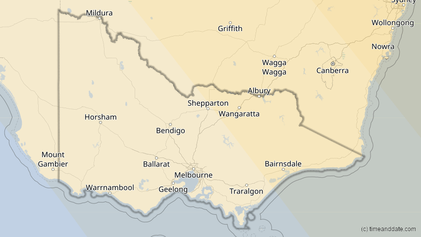 A map of Victoria, Australien, showing the path of the 24. Aug 2082 Totale Sonnenfinsternis