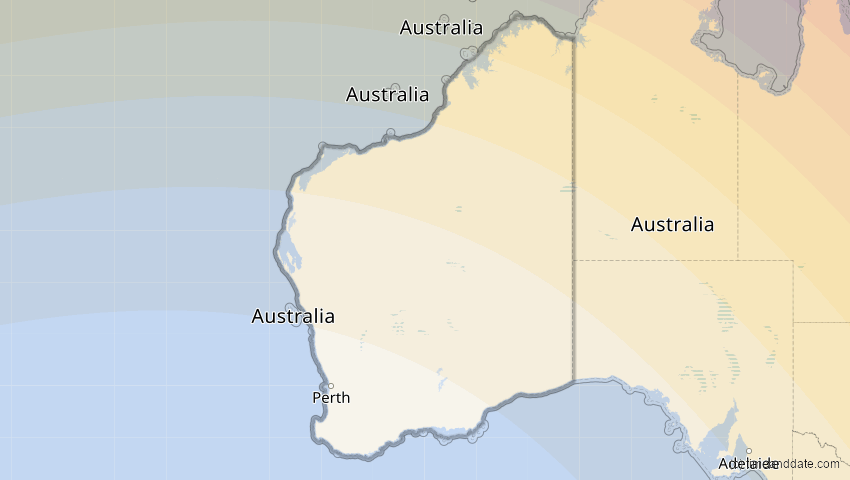 A map of Western Australia, Australien, showing the path of the 24. Aug 2082 Totale Sonnenfinsternis