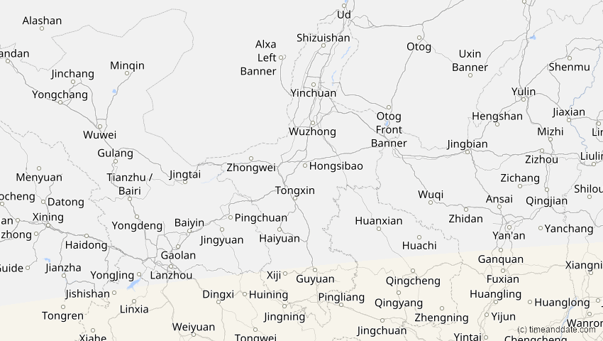 A map of Ningxia, China, showing the path of the 24. Aug 2082 Totale Sonnenfinsternis