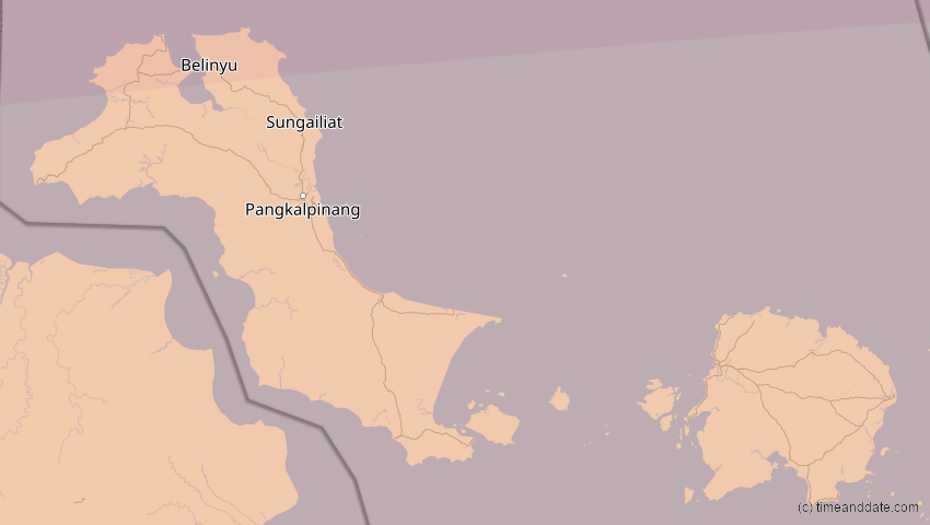 A map of Bangka-Belitung, Indonesien, showing the path of the 24. Aug 2082 Totale Sonnenfinsternis