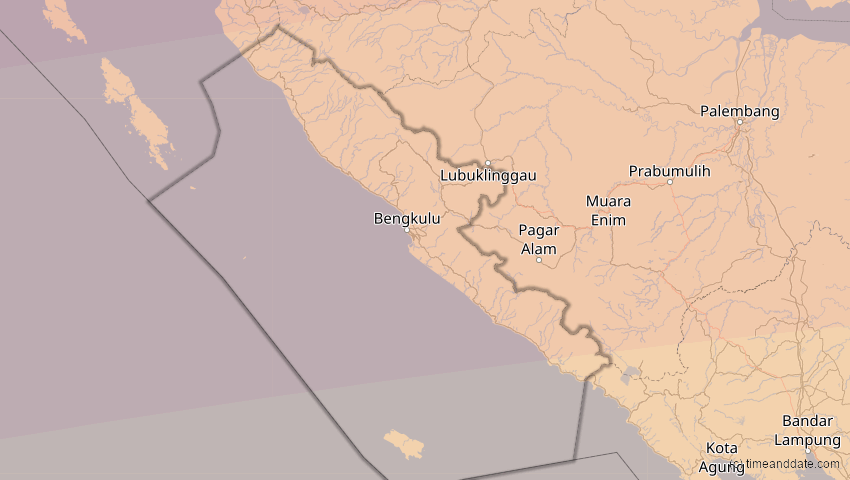 A map of Bengkulu, Indonesien, showing the path of the 24. Aug 2082 Totale Sonnenfinsternis