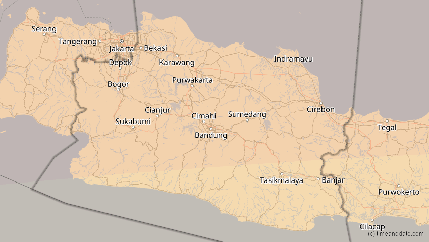 A map of Jawa Barat, Indonesien, showing the path of the 24. Aug 2082 Totale Sonnenfinsternis