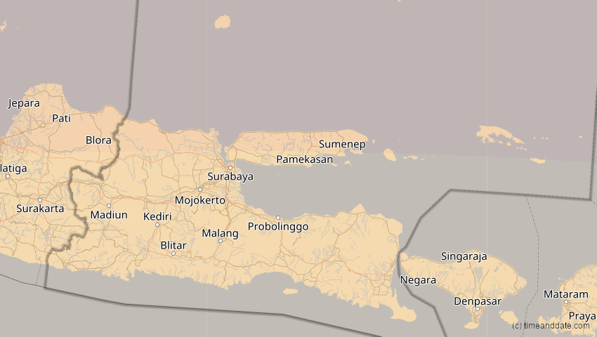 A map of Jawa Timur, Indonesien, showing the path of the 24. Aug 2082 Totale Sonnenfinsternis