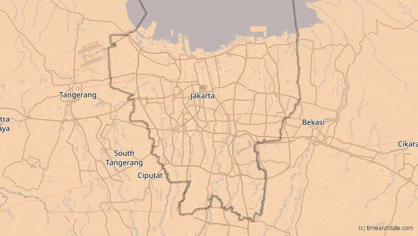 A map of Jakarta Hauptstadtdistrikt, Indonesien, showing the path of the 24. Aug 2082 Totale Sonnenfinsternis