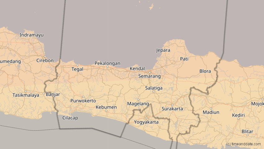 A map of Jawa Tengah, Indonesien, showing the path of the 24. Aug 2082 Totale Sonnenfinsternis