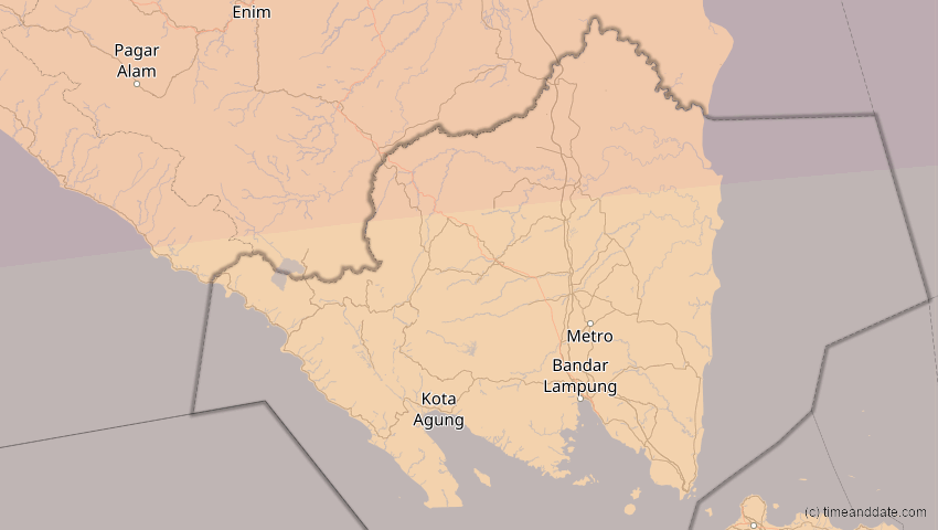 A map of Lampung, Indonesien, showing the path of the 24. Aug 2082 Totale Sonnenfinsternis