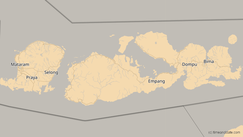 A map of Nusa Tenggara Barat, Indonesien, showing the path of the 24. Aug 2082 Totale Sonnenfinsternis