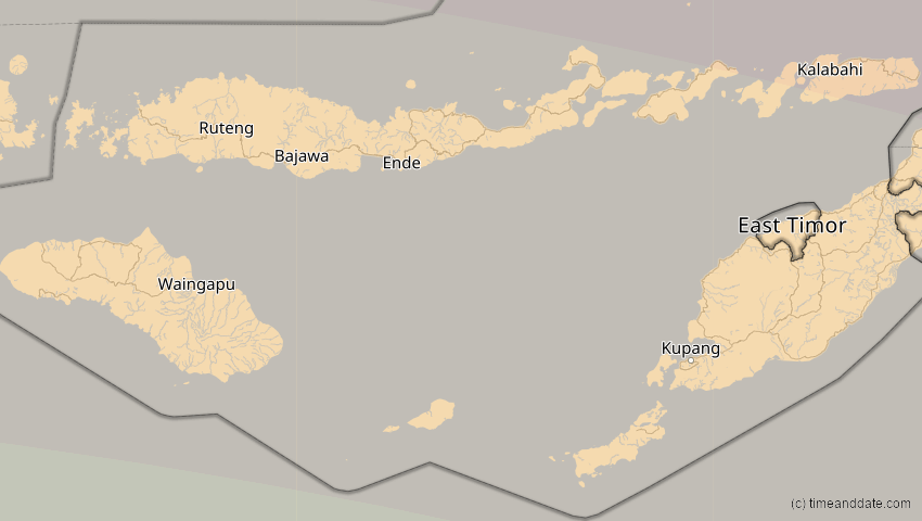 A map of Nusa Tenggara Timur, Indonesien, showing the path of the 24. Aug 2082 Totale Sonnenfinsternis