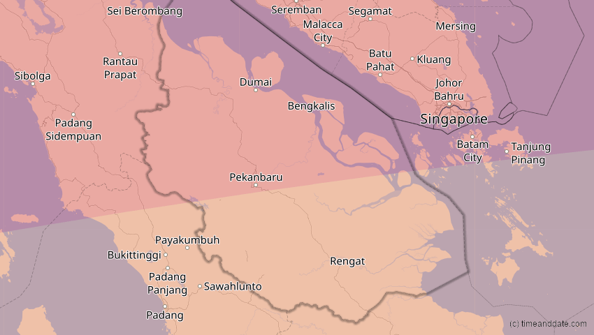 A map of Riau, Indonesien, showing the path of the 24. Aug 2082 Totale Sonnenfinsternis