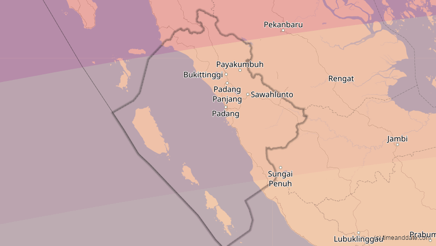 A map of Sumatera Barat, Indonesien, showing the path of the 24. Aug 2082 Totale Sonnenfinsternis