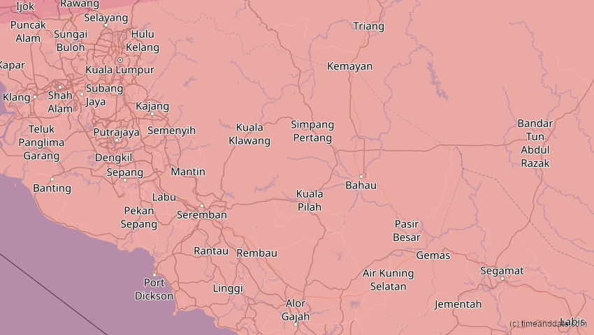 A map of Negeri Sembilan, Malaysia, showing the path of the 24. Aug 2082 Totale Sonnenfinsternis