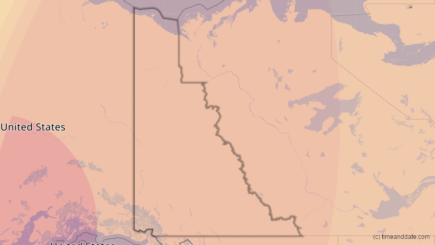 A map of Yukon, Kanada, showing the path of the 16. Feb 2083 Partielle Sonnenfinsternis