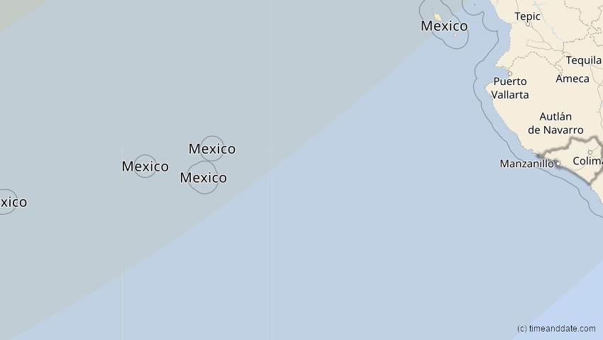 A map of Colima, Mexiko, showing the path of the 16. Feb 2083 Partielle Sonnenfinsternis