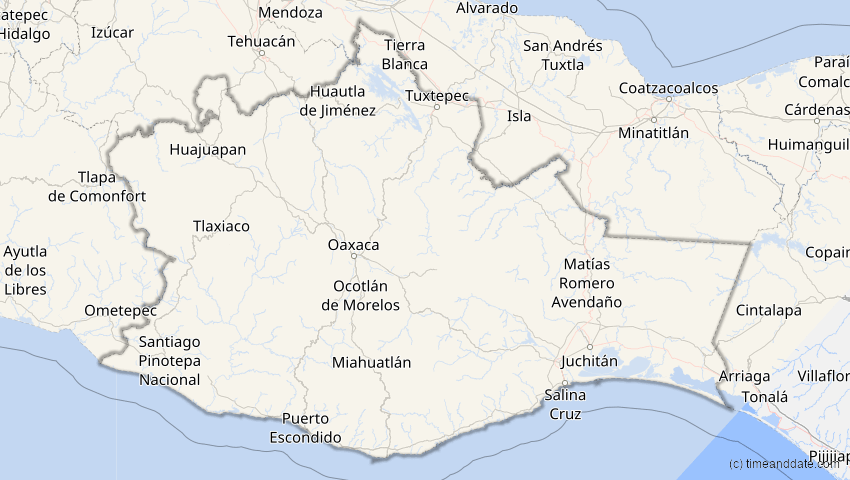 A map of Oaxaca, Mexiko, showing the path of the 16. Feb 2083 Partielle Sonnenfinsternis