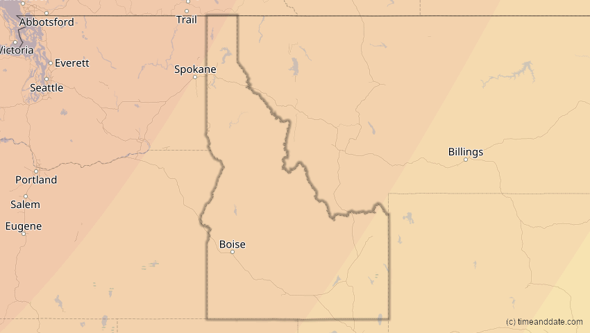 A map of Idaho, USA, showing the path of the 16. Feb 2083 Partielle Sonnenfinsternis