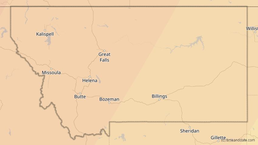 A map of Montana, USA, showing the path of the 16. Feb 2083 Partielle Sonnenfinsternis