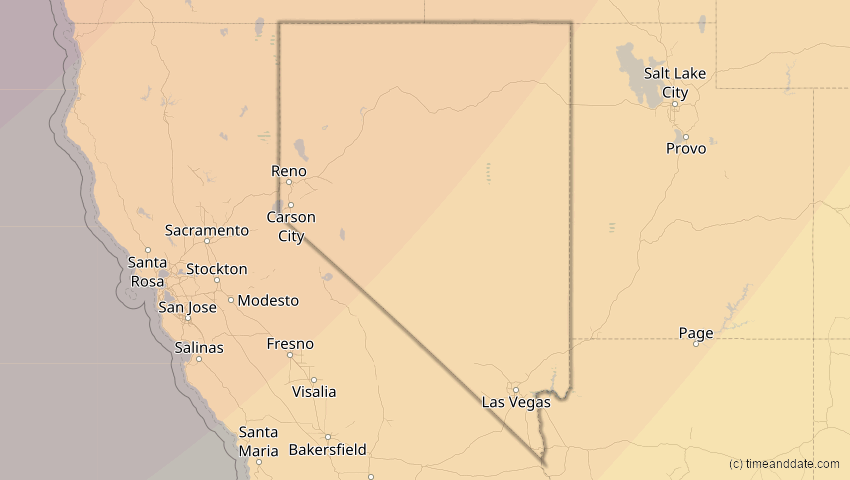 A map of Nevada, USA, showing the path of the 16. Feb 2083 Partielle Sonnenfinsternis