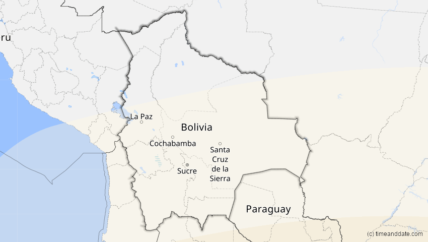 A map of Bolivien, showing the path of the 13. Aug 2083 Partielle Sonnenfinsternis