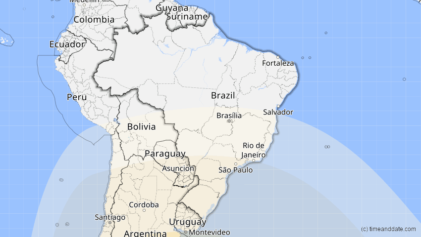 A map of Brasilien, showing the path of the 13. Aug 2083 Partielle Sonnenfinsternis